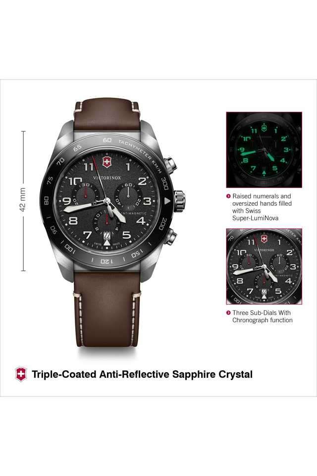 Swiss-Army-Men-s-42-mm-Chronograph-Quartz-Watch---Black-Dial-with-Brown-Leather-Strap-(242046)
