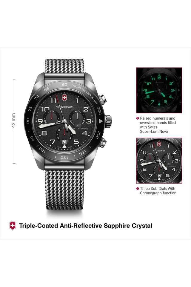 Swiss-Army-Men-s-42-mm-Chronograph-Quartz-Watch---Black-Dial-with-Silver-Metal-Strap-(242048)