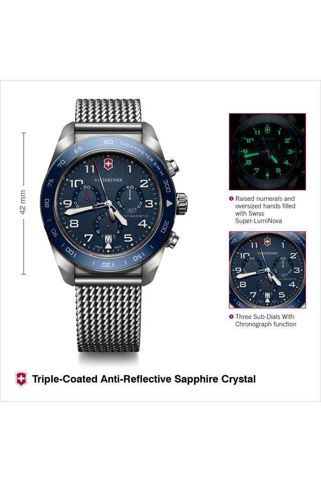 Swiss-Army-Men-s-42-mm-Chronograph-Quartz-Watch---Blue-Dial-with-Silver-Metal-Strap-(242049)