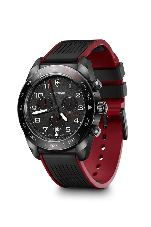 Swiss-Army-Men-s-42-mm-Chronograph-Quartz-Watch---Black-Dial-with-Black-Rubber-Strap-(242051)