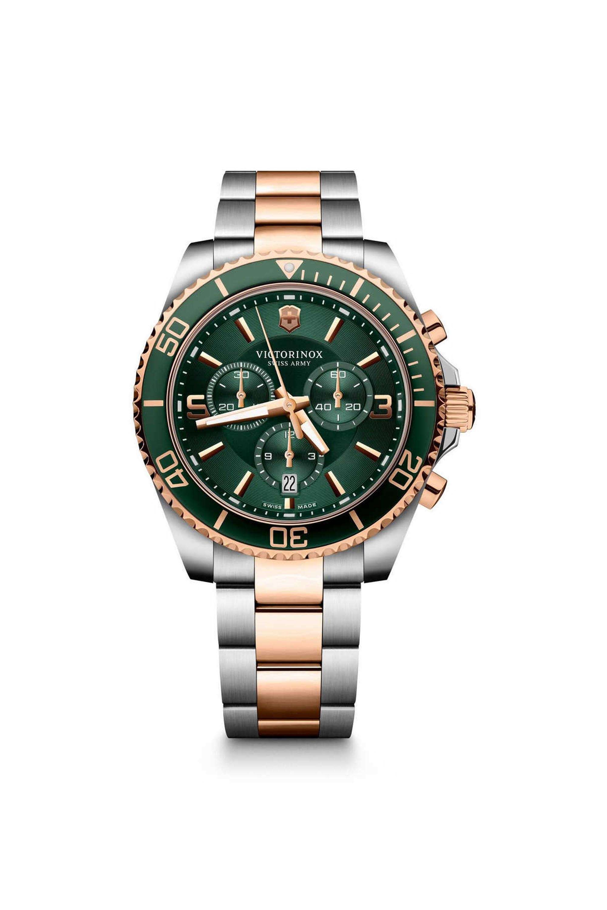 Men-s-Chronograph-Quartz-Watch---Green-Dial-with-Two-Tone-Stainless-Steel-Strap-(249186)