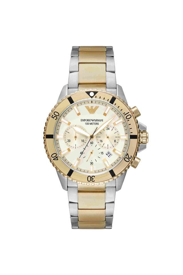 Quartz-43-mm-Beige-Dial-Stainless-Steel-Chronograph-Wrist-Watch-for-Men---AR11606