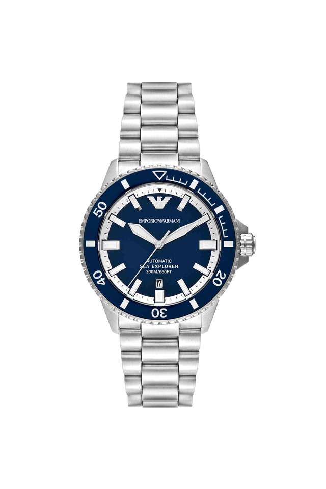 Men-s-42-mm-Analogue-Automatic-Watch---Blue-Dial-with-Silver-Stainless-Steel-Strap-(AR60079)