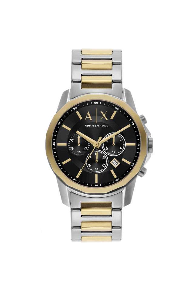 Quartz-44-mm-Black-Dial-Stainless-Steel-Chronograph-Wrist-Watch-for-Men---AX7148SET