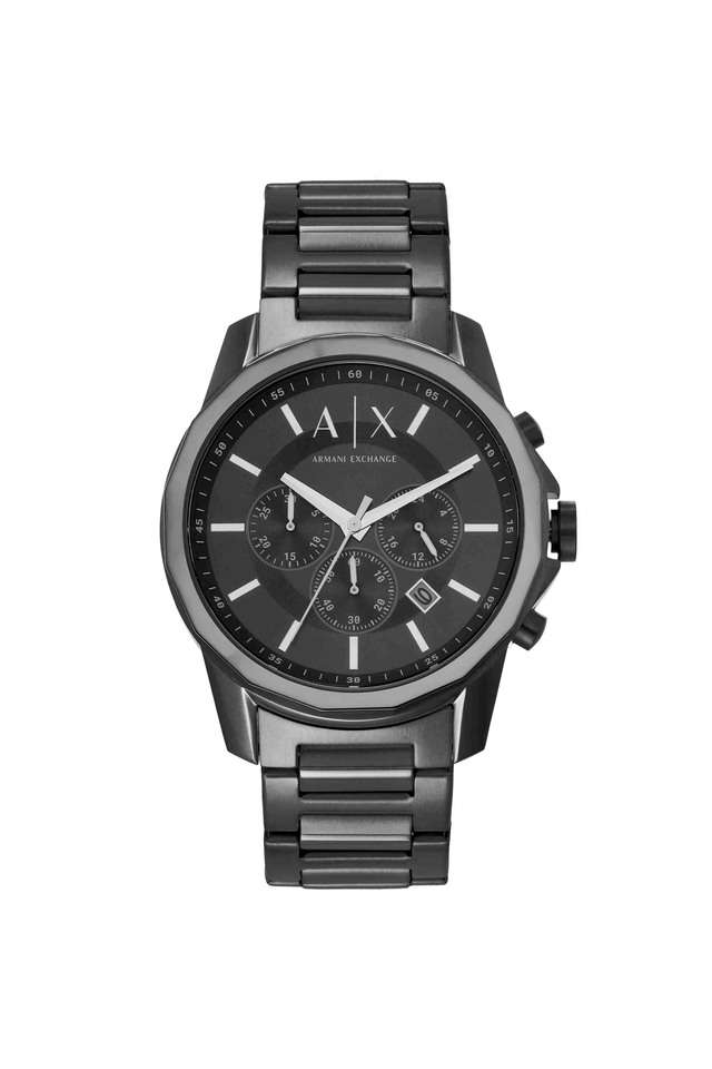Quartz-44-mm-Black-Dial-Stainless-Steel-Chronograph-Wrist-Watch-for-Men---AX7153SET