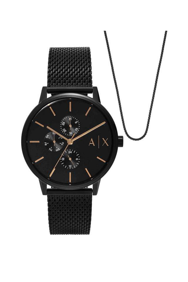 Quartz-42-mm-Black-Dial-Stainless-Steel-Chronograph-Wrist-Watch-for-Men---AX7162SET