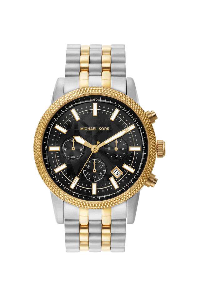 Hutton-Men-s-43-mm-Quartz-Chronograph-Watch---Black-Dial-With-Two-Toned-Stainless-Steel-Strap-(MK8954)