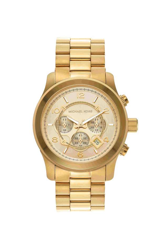 Runway-45-mm-Gold-Dial-Stainless-Steel-Chronograph-Wrist-Watch-for-Men---MK9074