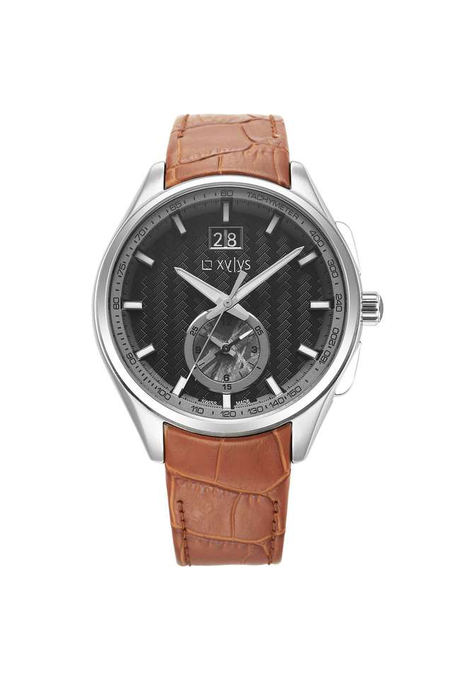 Meteor-43-mm-Black-Dial-Leather-Strap-Chronograph-Watch-For-Men---40043SL02