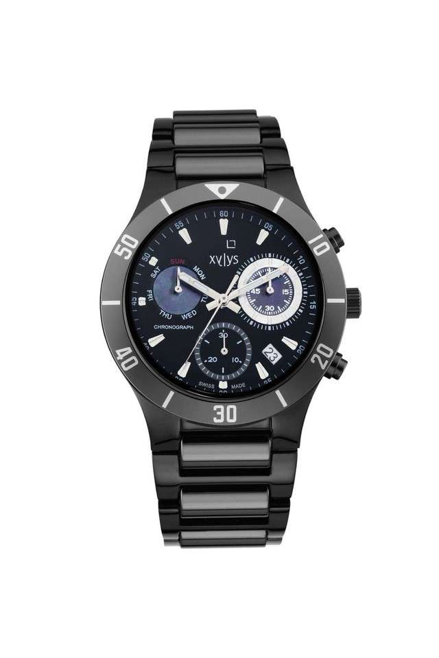 Swiss-Quartz-50.80x10.85x43.30-mm-Black-Dial-Stainless-Steel-Analogue-Watch-for-Men---NS9295DM05