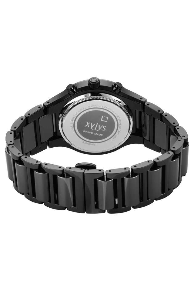 Swiss-Quartz-50.80x10.85x43.30-mm-Black-Dial-Stainless-Steel-Analogue-Watch-for-Men---NS9295DM05