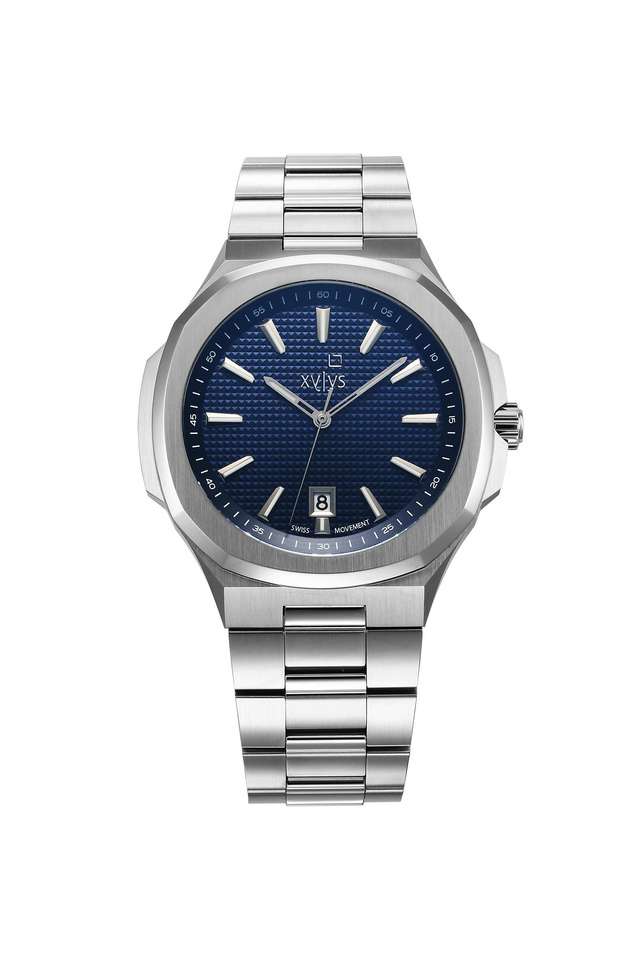 Swiss-Quartz-44-mm-Blue-Dial-Stainless-Steel-Analogue-Wrist-Watch-for-Men---40058SM01E