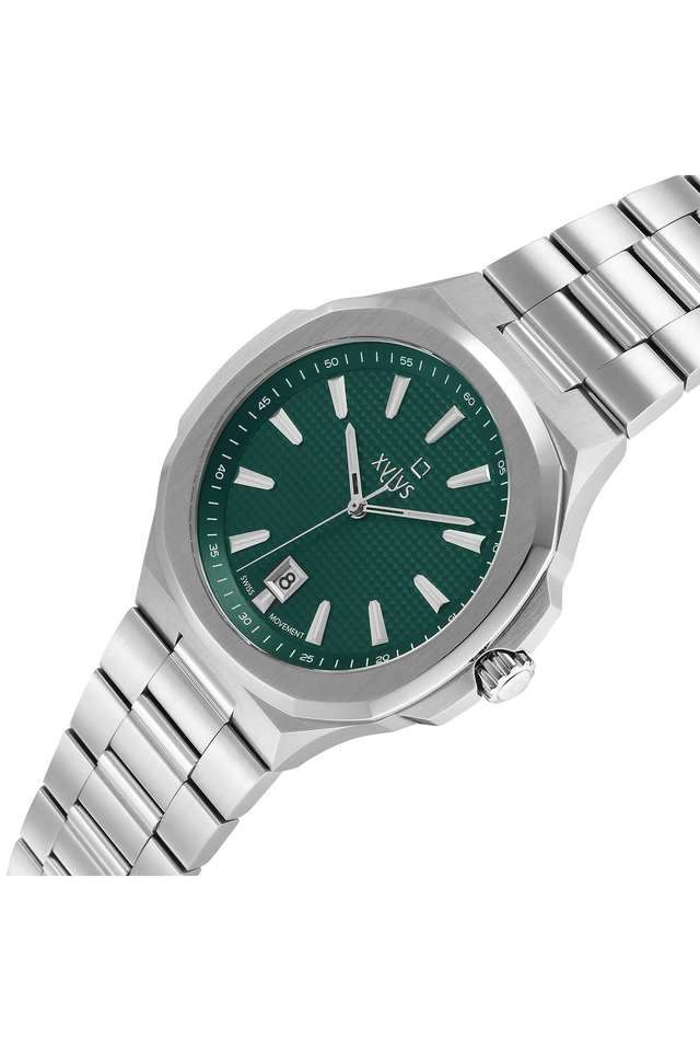 Swiss-Quartz-44-mm-Green-Dial-Stainless-Steel-Analogue-Wrist-Watch-for-Men---40058SM02E