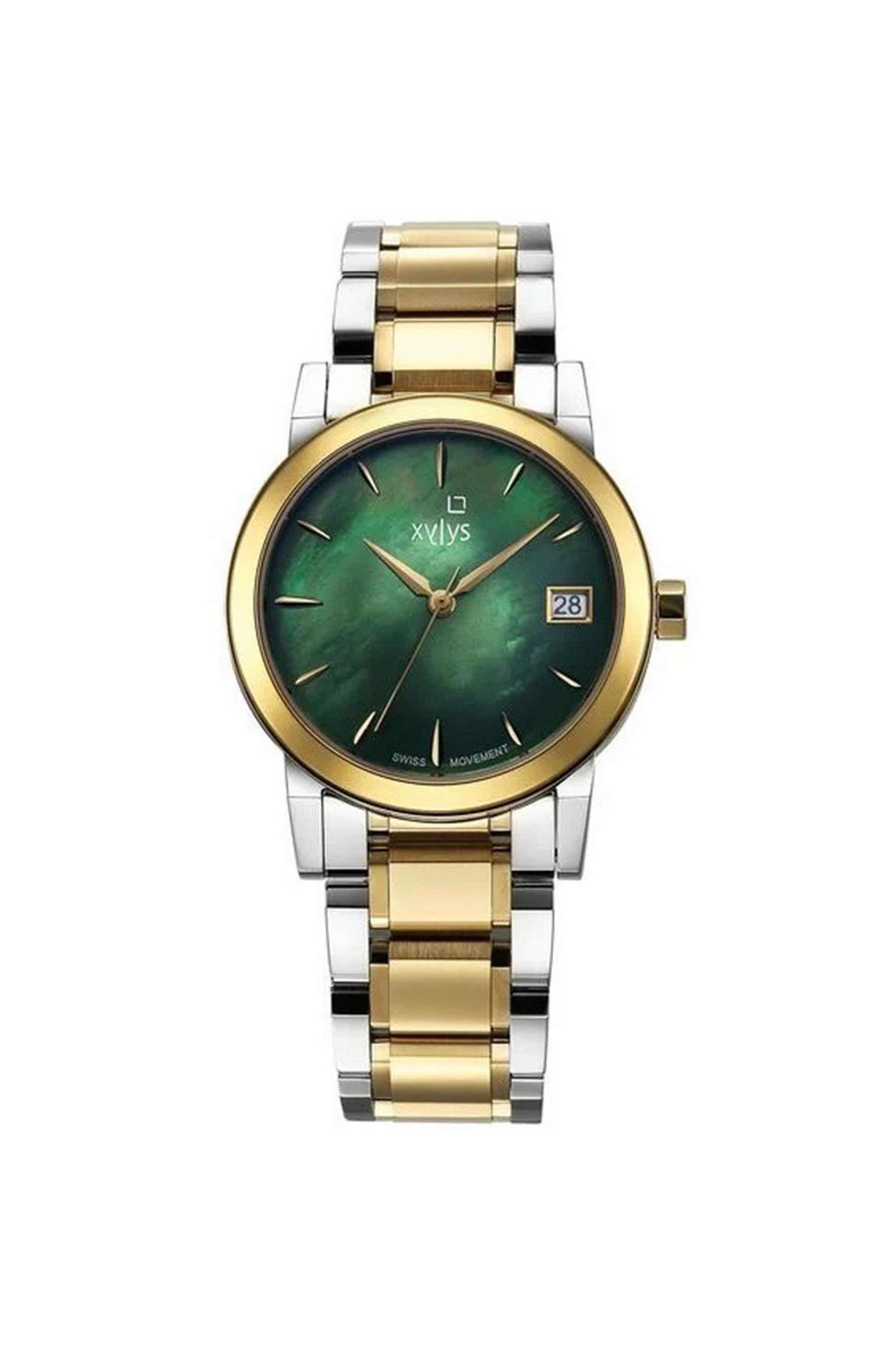 Ethereum-41-mm-Analogue-Quartz-Watch-For-Women-s---Green-Dial-with-Two-Tone-Stainless-Steel-Strap-(45021BM01E)