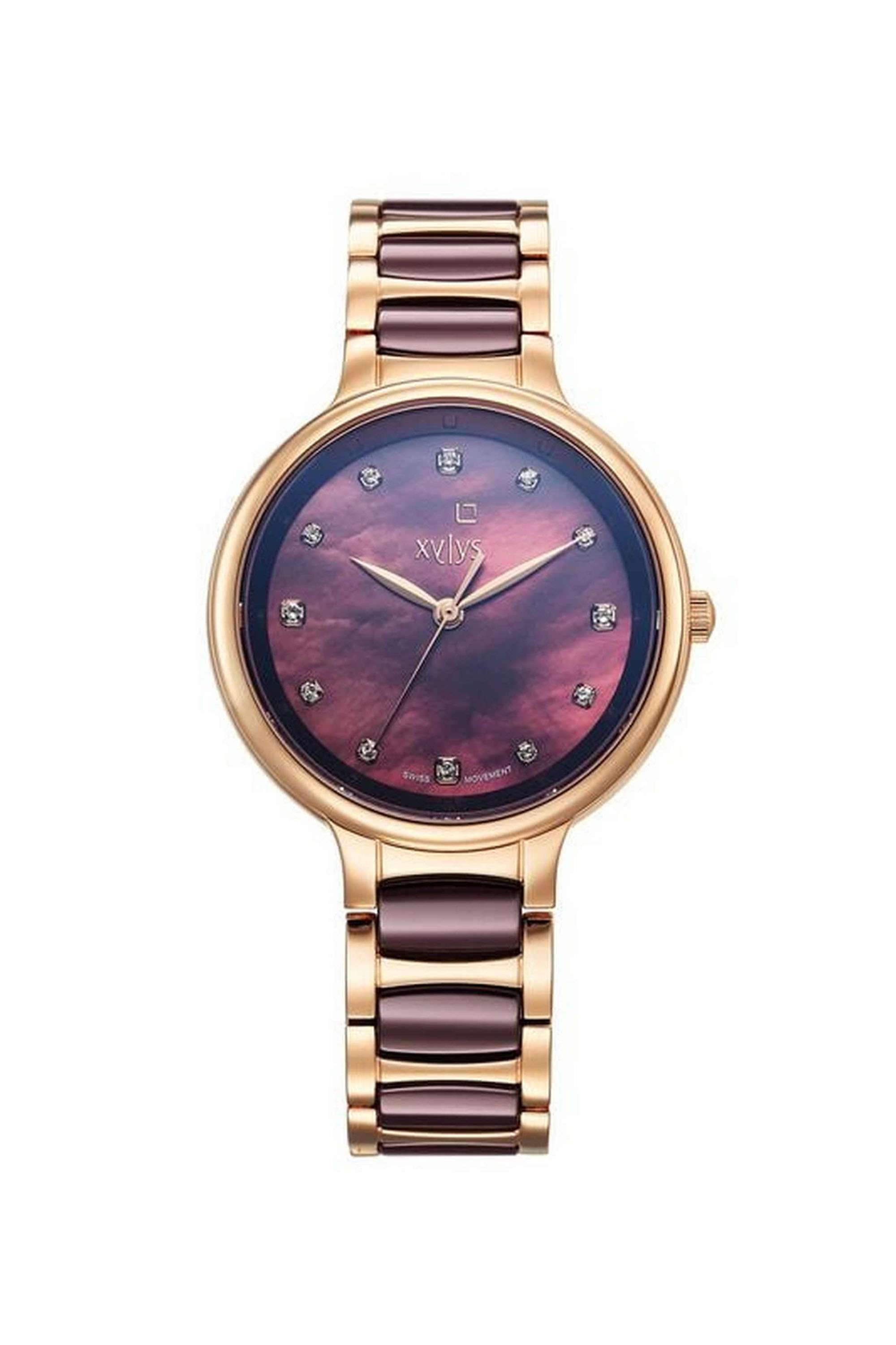 37-mm-Analogue-Quartz-Watch-For-Women-s---Purple-Dial-with-Rose-Gold-Stainless-Steel-&-Ceramic-Strap-(45022KD01E)