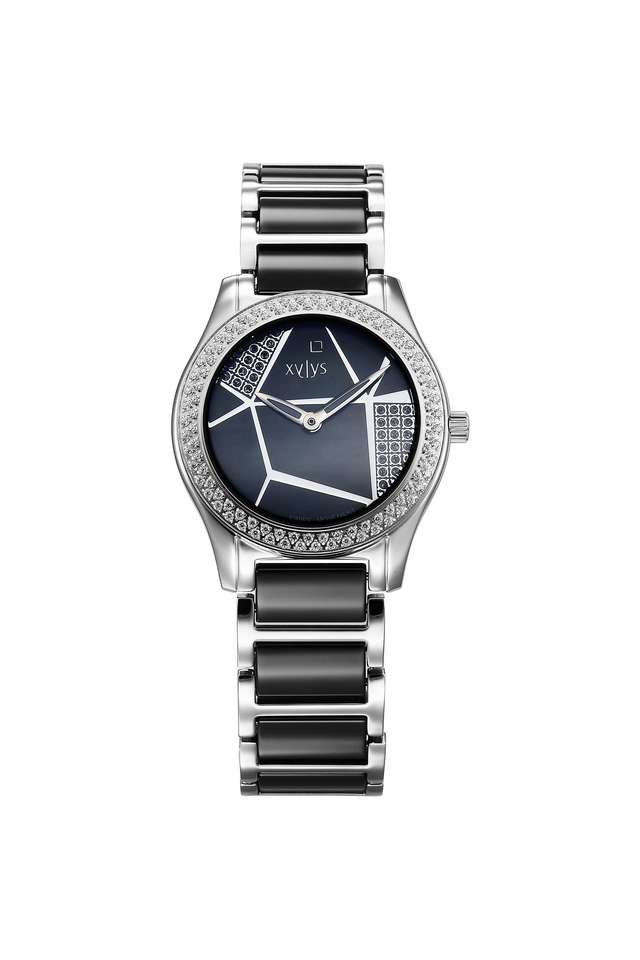 Swiss-Quartz-35-x-8.09-x-30-mm-Black-Dial-Stainless-Steel-Analogue-Wrist-Watch-for-Women---9766SD02E